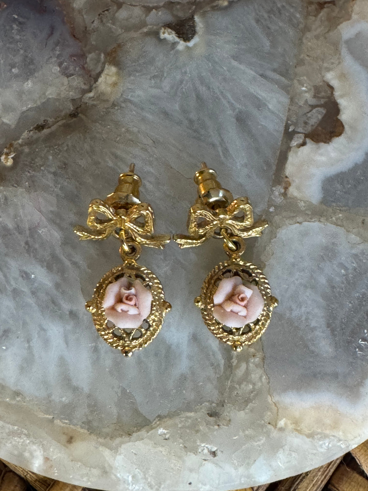 Gold Tone Vintage Inspired Flower Earrings