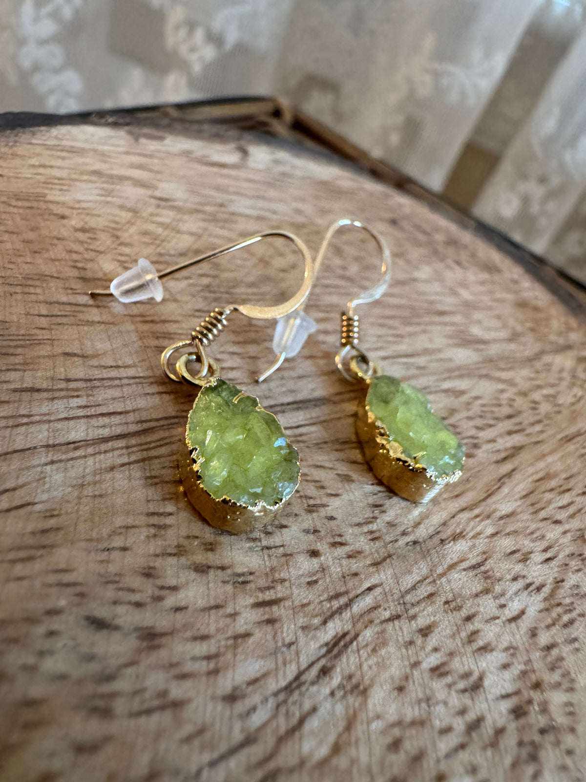 Green Stone Gold Tone Earrings