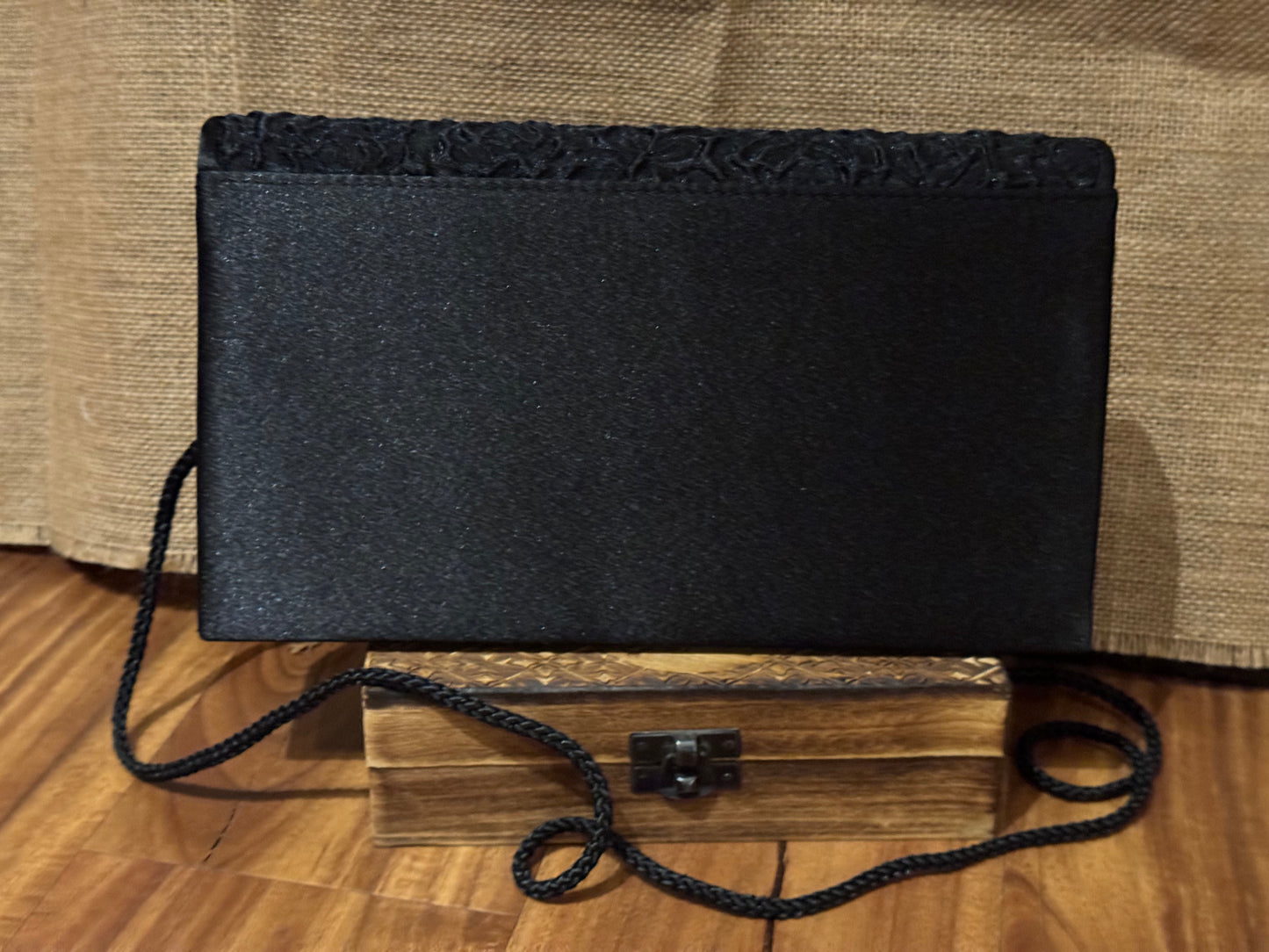 Black Embossed Floral Clutch Evening Bag