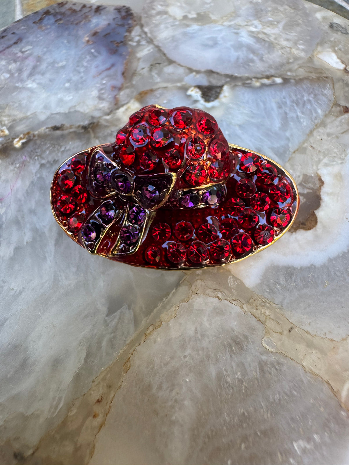 Vintage Red Hat Society Rhinestone Brooch