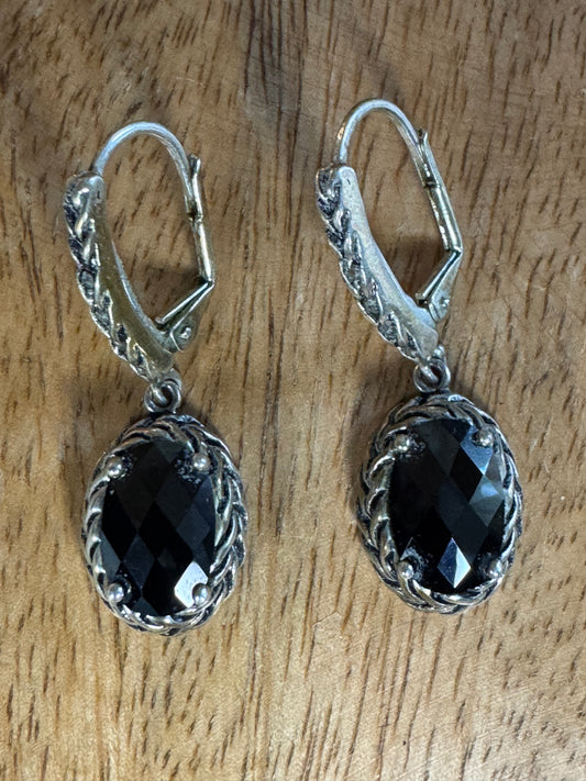 Vintage Premier Designs Silver Onxy Dangle Earrings