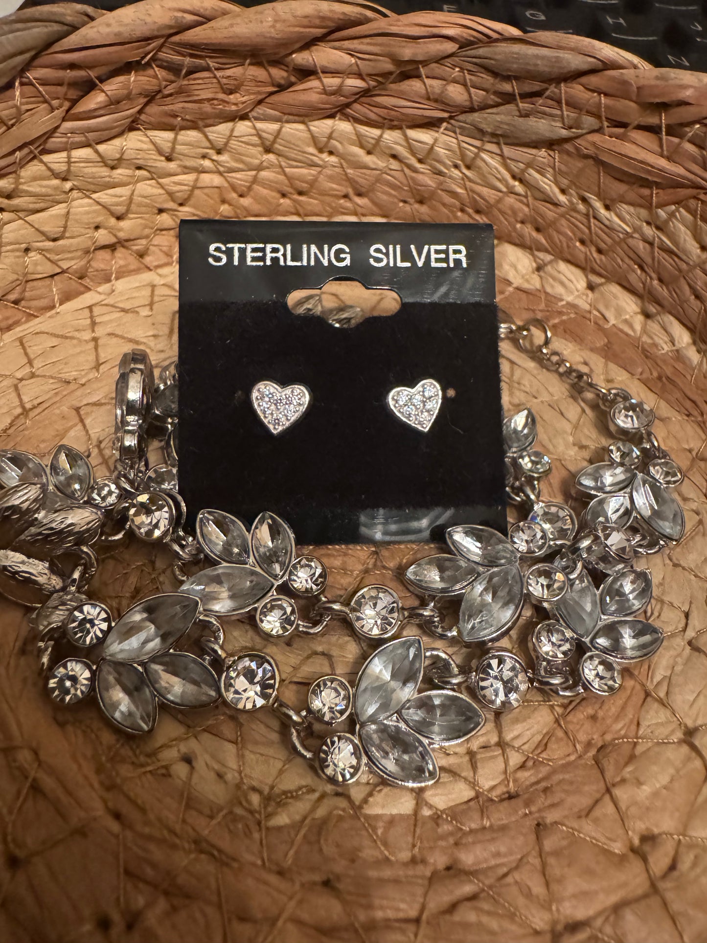 Sterling Silver Crystal Heart Stud Earrings