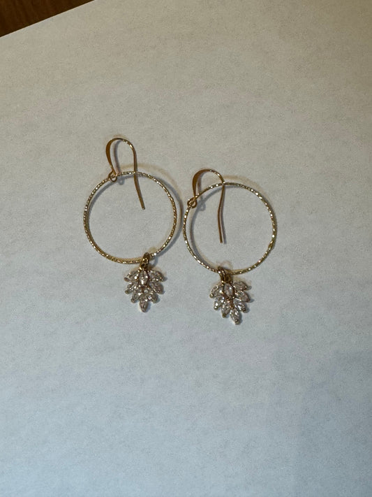 Gold Tone Hoop Earrings with Pendant Crystals