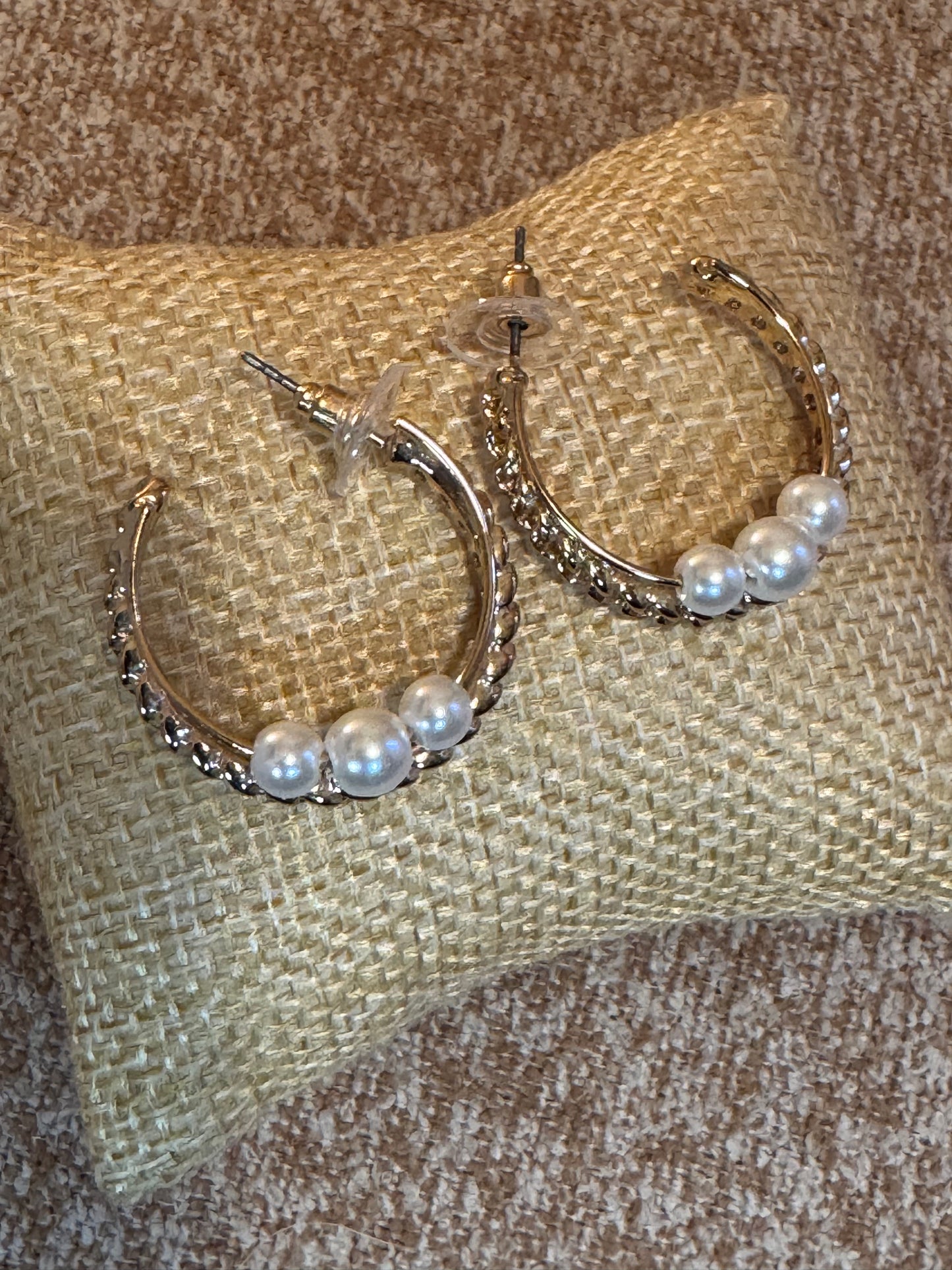 Gold Tone Hoop with Pearls Earrings