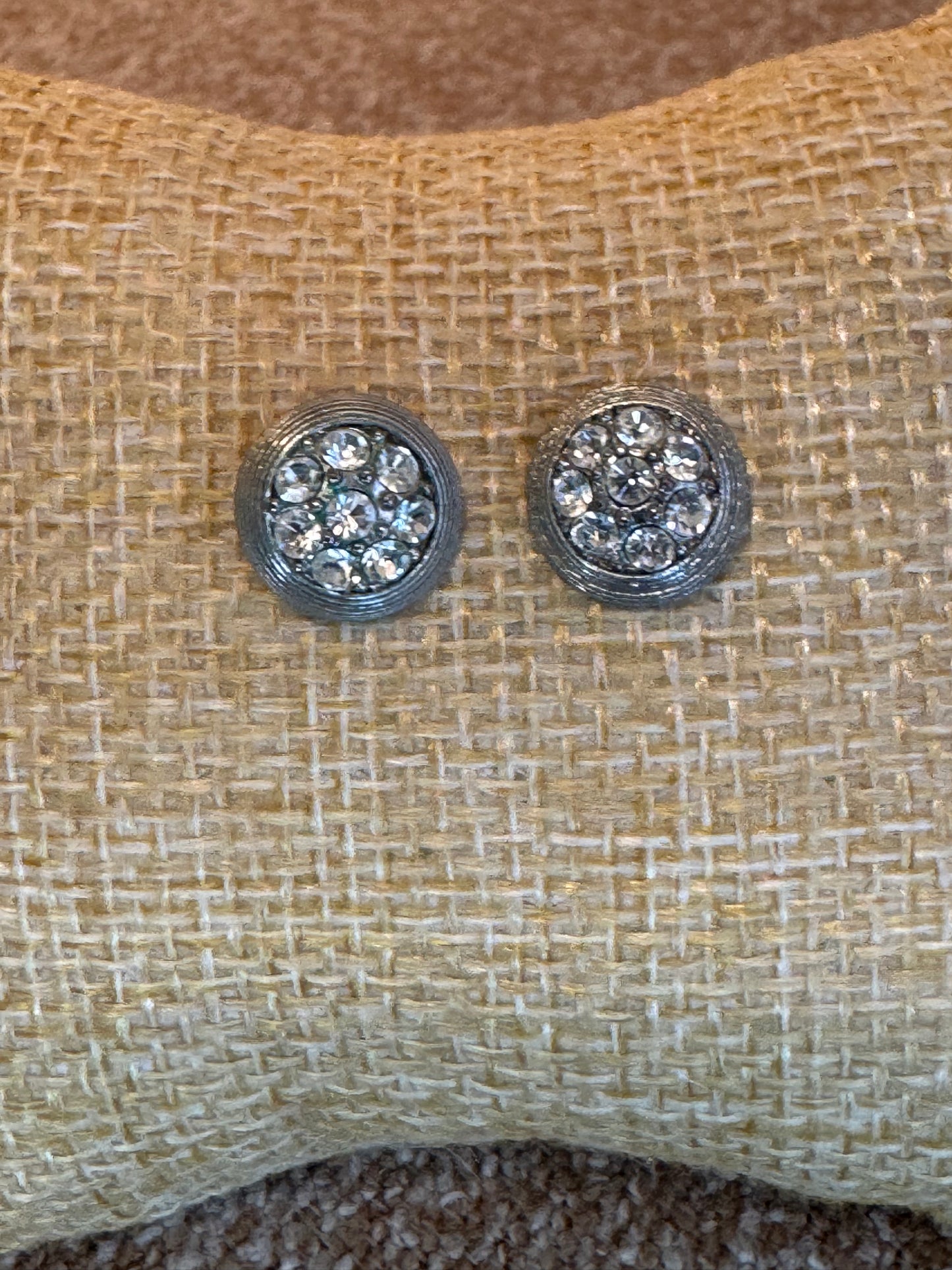 Vintage Silver Tone and Rhinestone Crystal Stud Earrings
