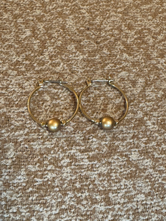 Vintage Gold Tone Hoop Earrings with Gold Tone Ball