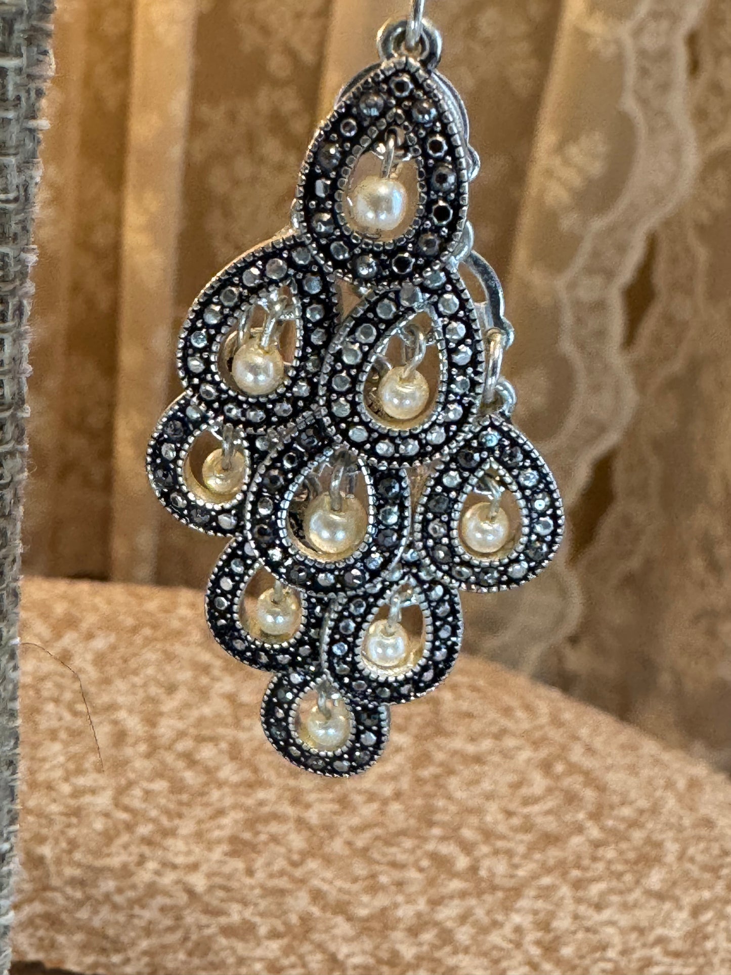 Silver Chandelier Faux Pearl Earrings