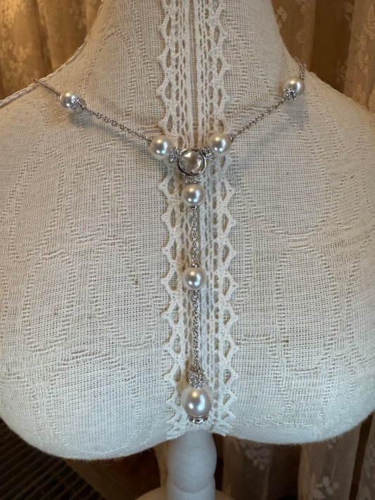 Nadri Faux Pearl & Cubic Zirconia Y-Necklace & Earring Set – Silver-Tone Lariat Bridal Design