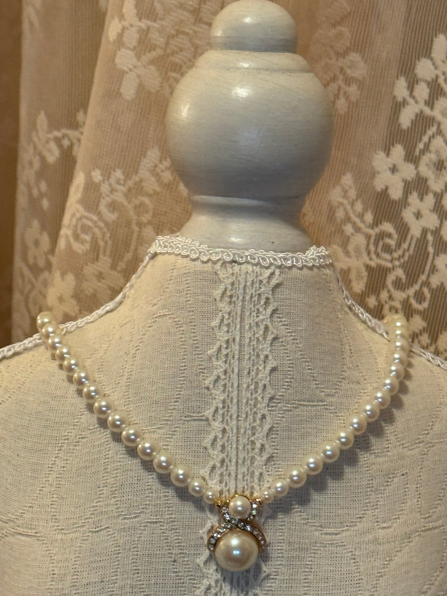 Vintage Faux Pearl and Rhinestone Necklace