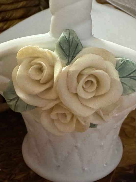 Vintage Porcelain Basket-Style Trinket Box – 4" x 5"