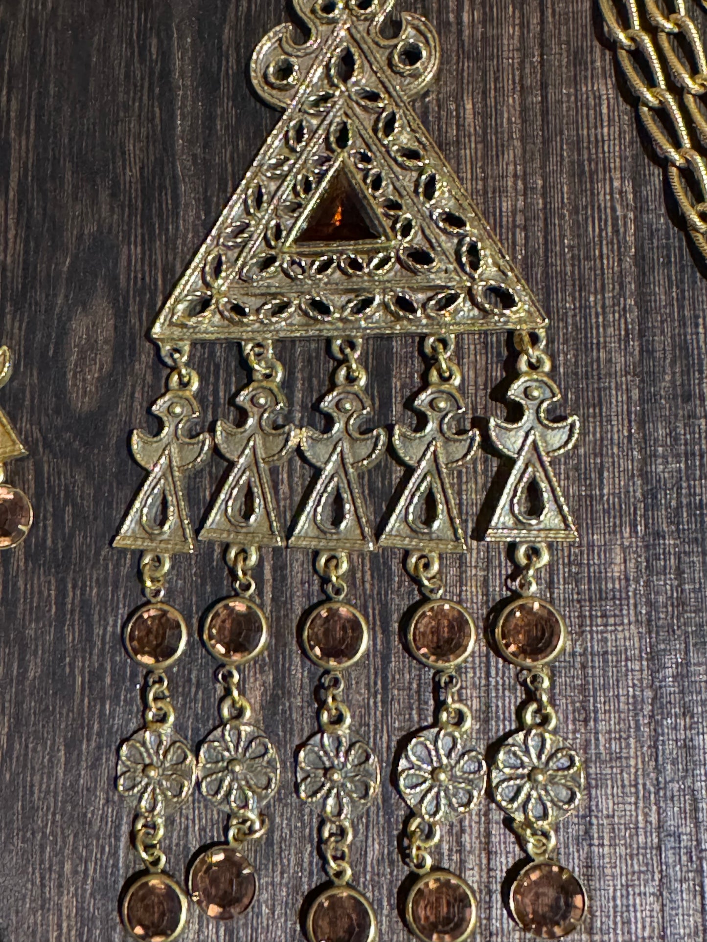 Vintage Goldette Triangular Pendant Necklace and Earring Set - Collector's Item