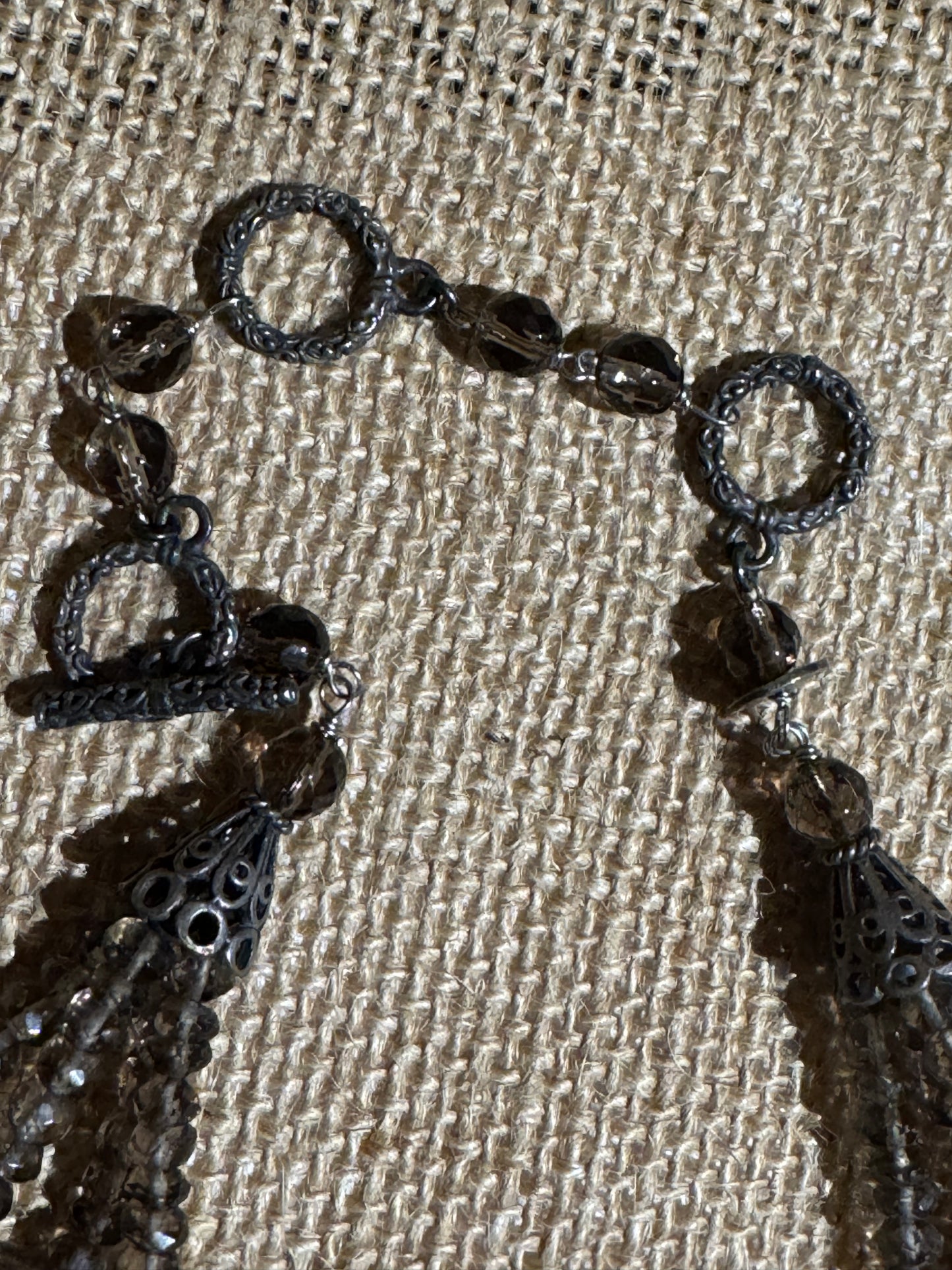 Vintage Multi-Strand Smoky Crystal Statement Necklace