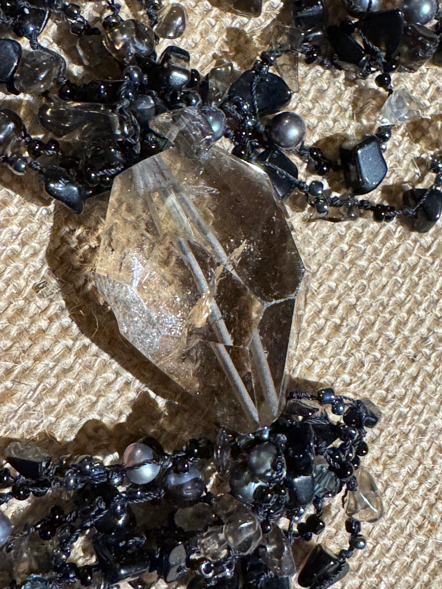 Multi-Gemstone Tahitian Pearl and Smoky Quartz Statement Necklace - Rare Find