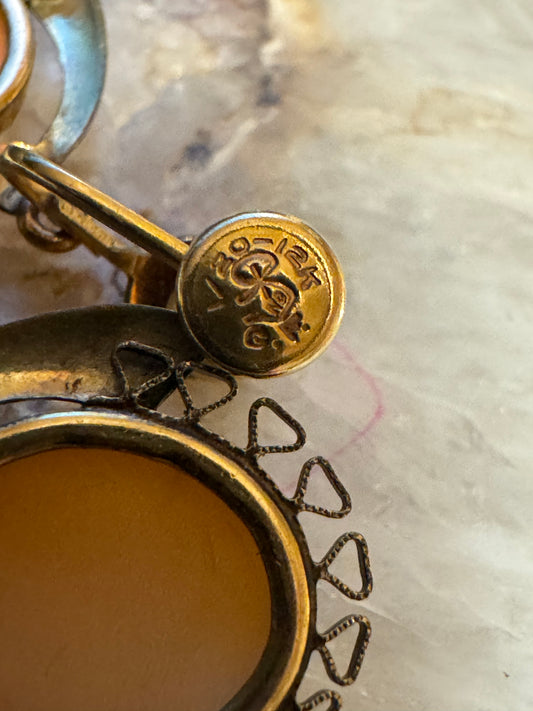 12K Gold Filled Natural Cameo Screw-Back Clip-On Earrings