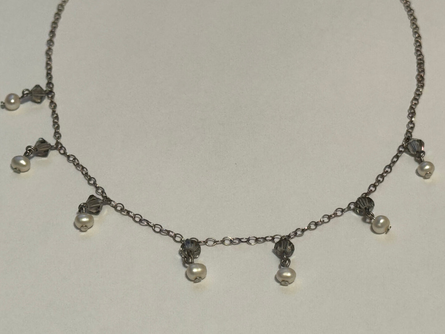Sterling Silver Vintage Pearl and Smoky Quartz Dangle Necklace