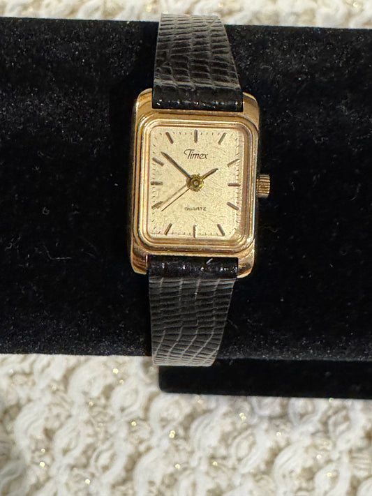 Vintage Women's Timex BA Cell Gold-Tone Rectangular Watch Circa 1980's - 1990's