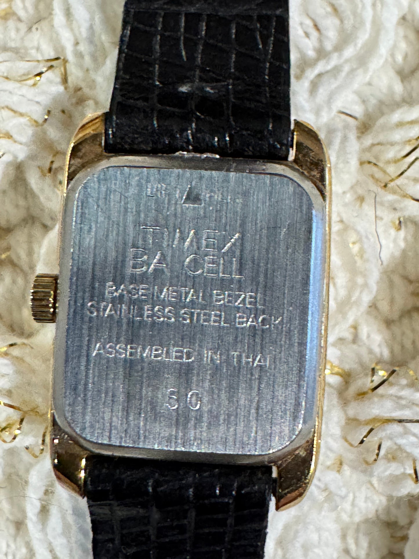 Vintage Women's Timex BA Cell Gold-Tone Rectangular Watch Circa 1980's - 1990's