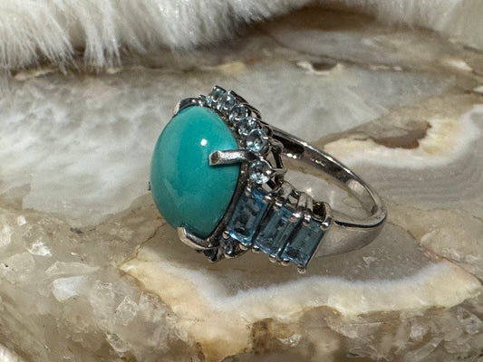 Sleeping Beauty Turquoise and Sky Blue Topaz Ring in Sterling Silver - Size 7