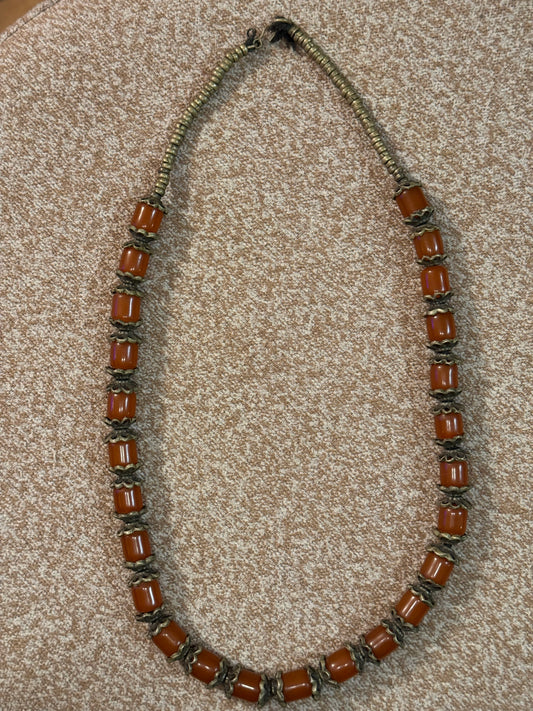Vintage Bakelite Barrel Bead Statement Necklace – 24" One-of-a-Kind Design