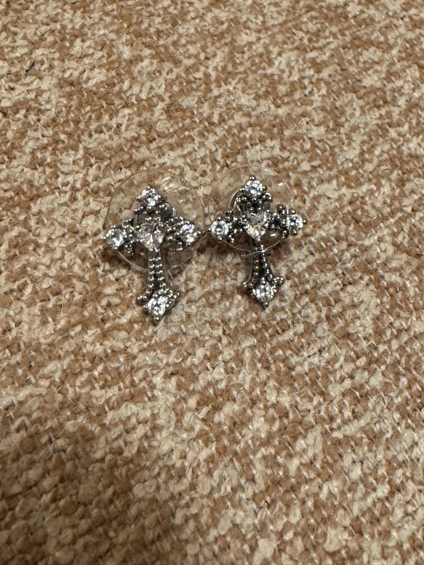 Vintage Silver Tone Crystal Cross Earrings