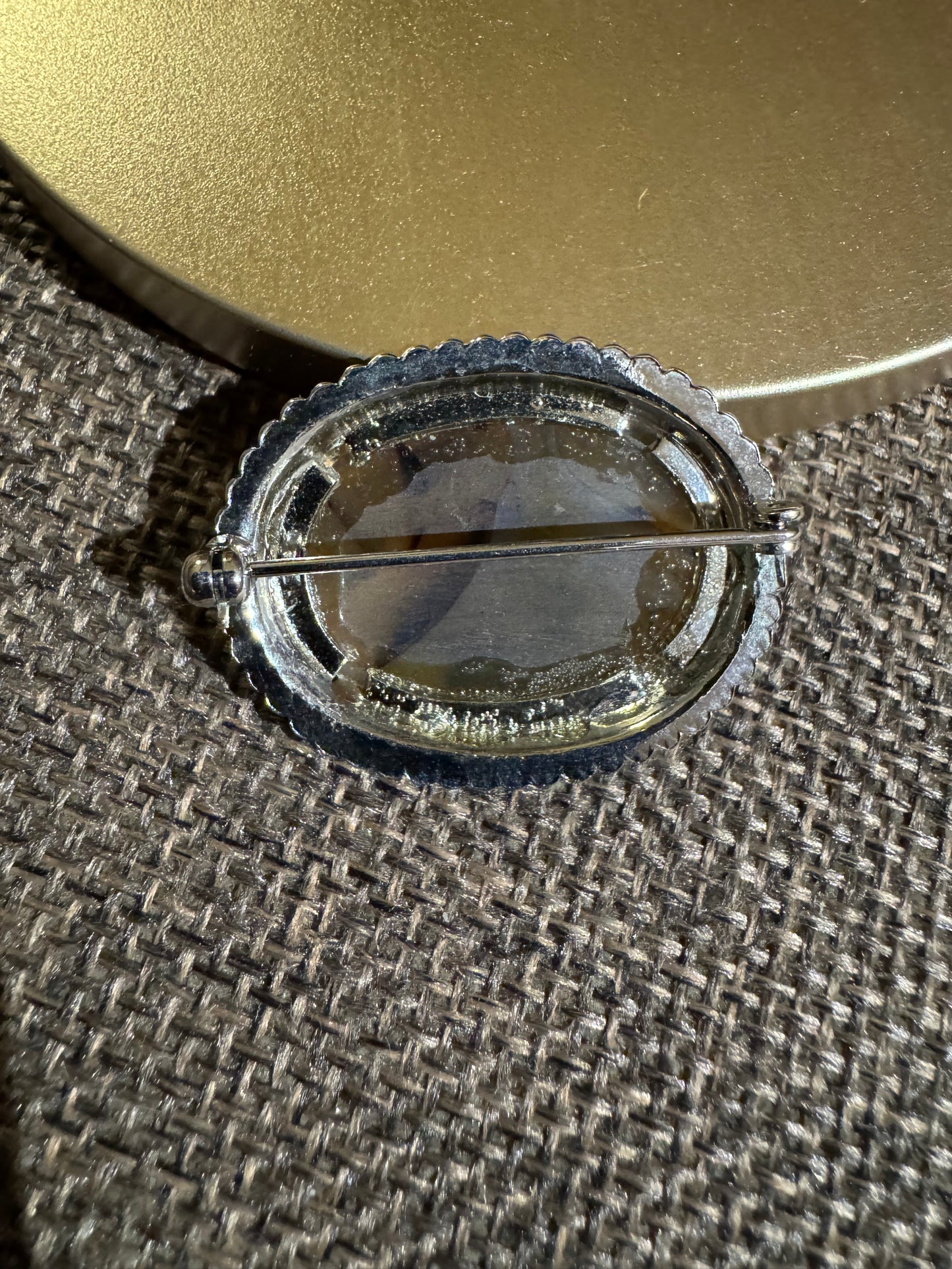 Vintage Montana Moss Agate Brooch | Silver-Tone Oval Pin