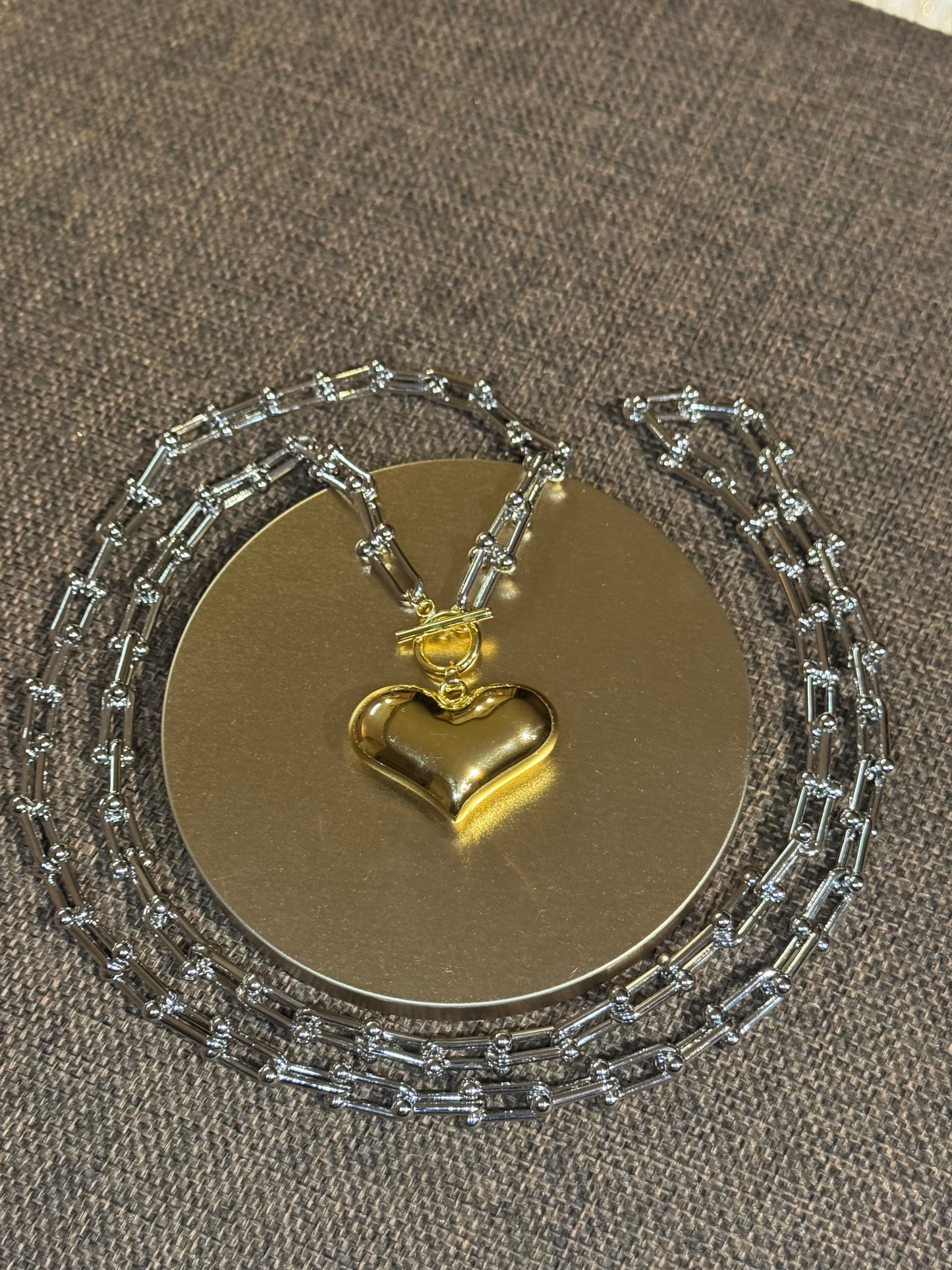 Chunky Link Heart Necklace | Puffed Heart Pendant – 36"