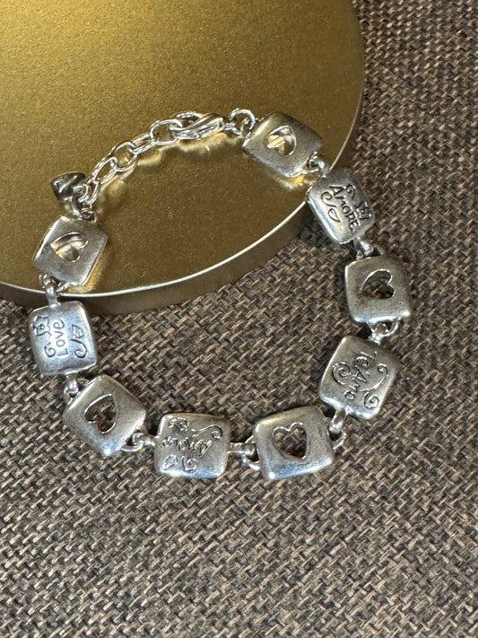 Brighton Square Link Love Bracelet | Silver-Tone Heart & Engraved Design