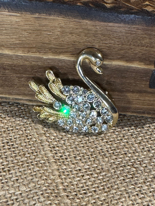 Vintage Rhinestone Swan Brooch