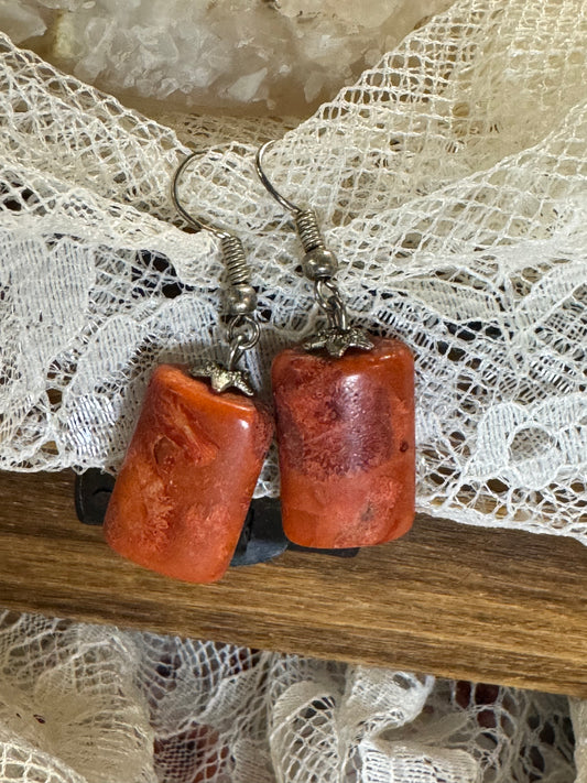 Vintage Red Apple Coral Dangle Earrings