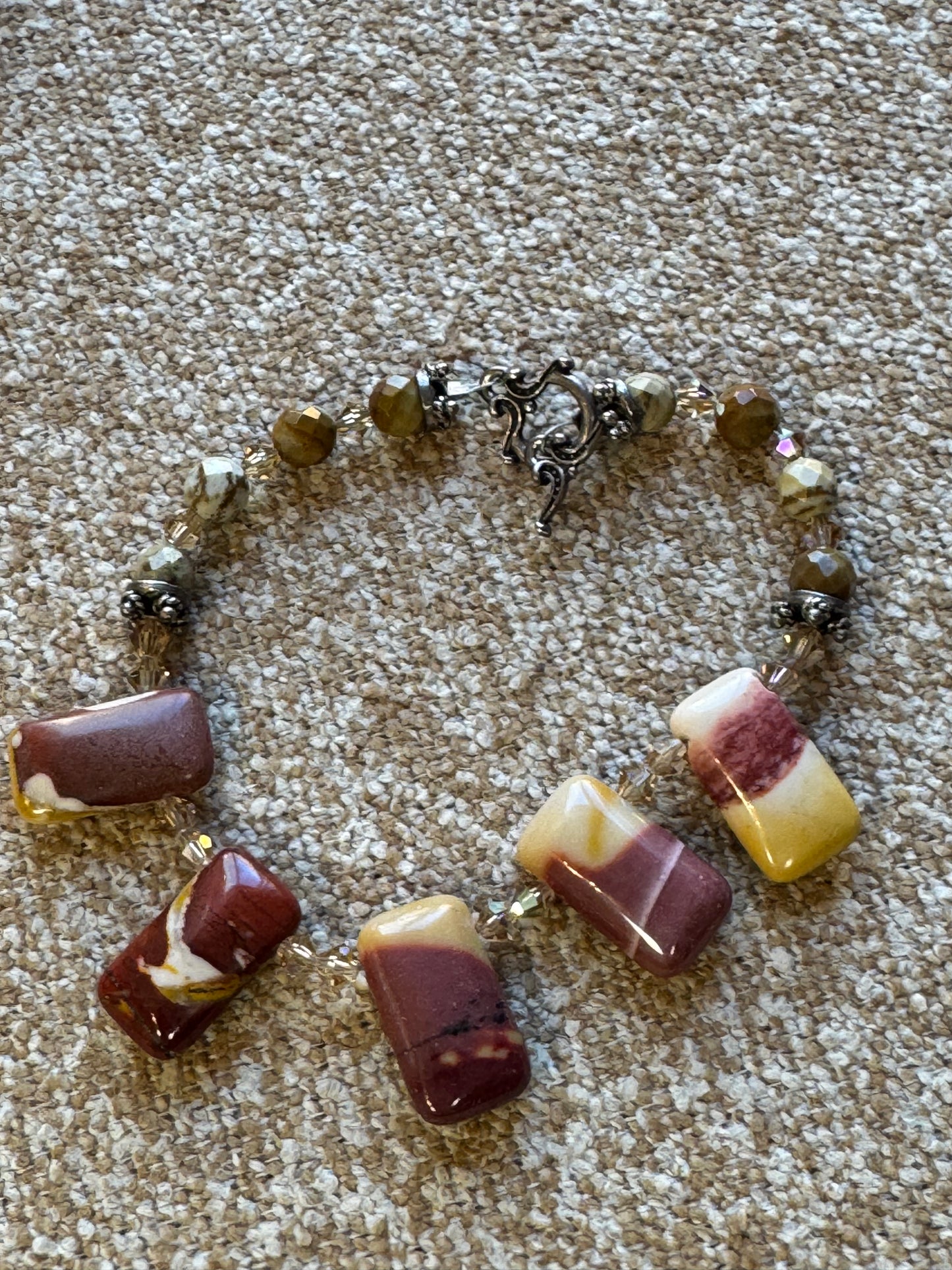 Vintage Mookaite Jasper Beaded Toggle Bracelet