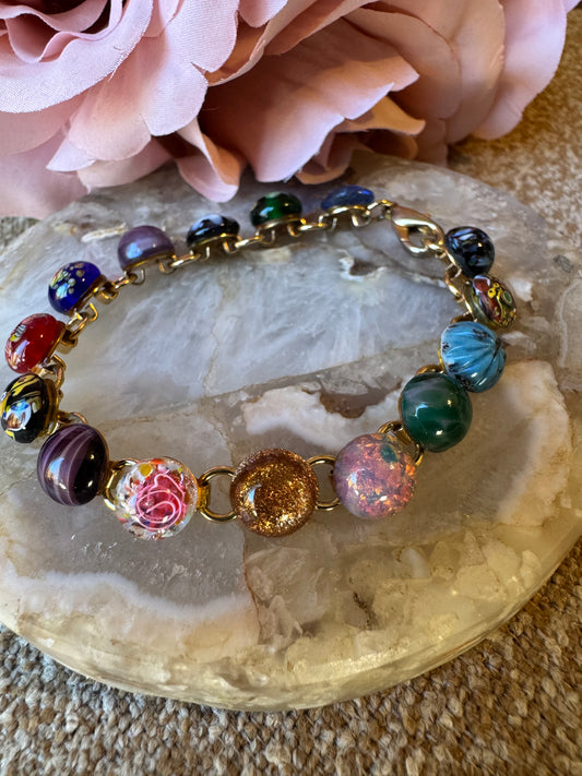 Colorful Murano-Style Glass Bead Bracelet