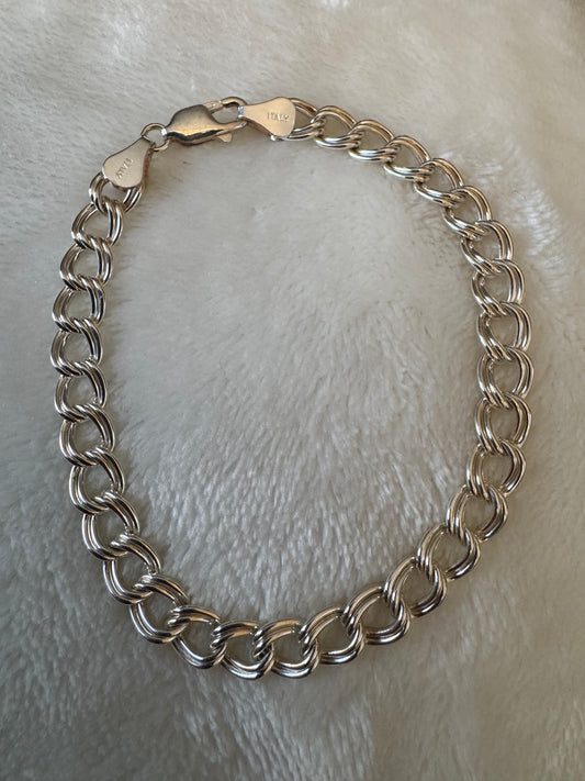 Italian Sterling Silver Double-Link Charm Bracelet - Marked 925 Italy