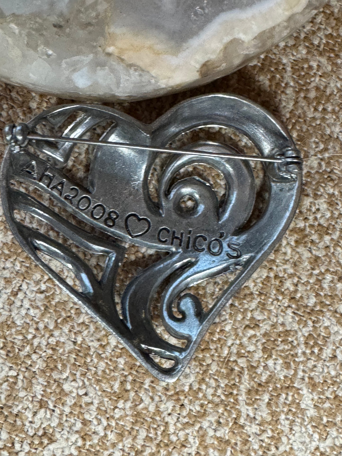 Chico’s “Have a Heart” Silver Tone Rhinestone Brooch – AHA 2008 Edition
