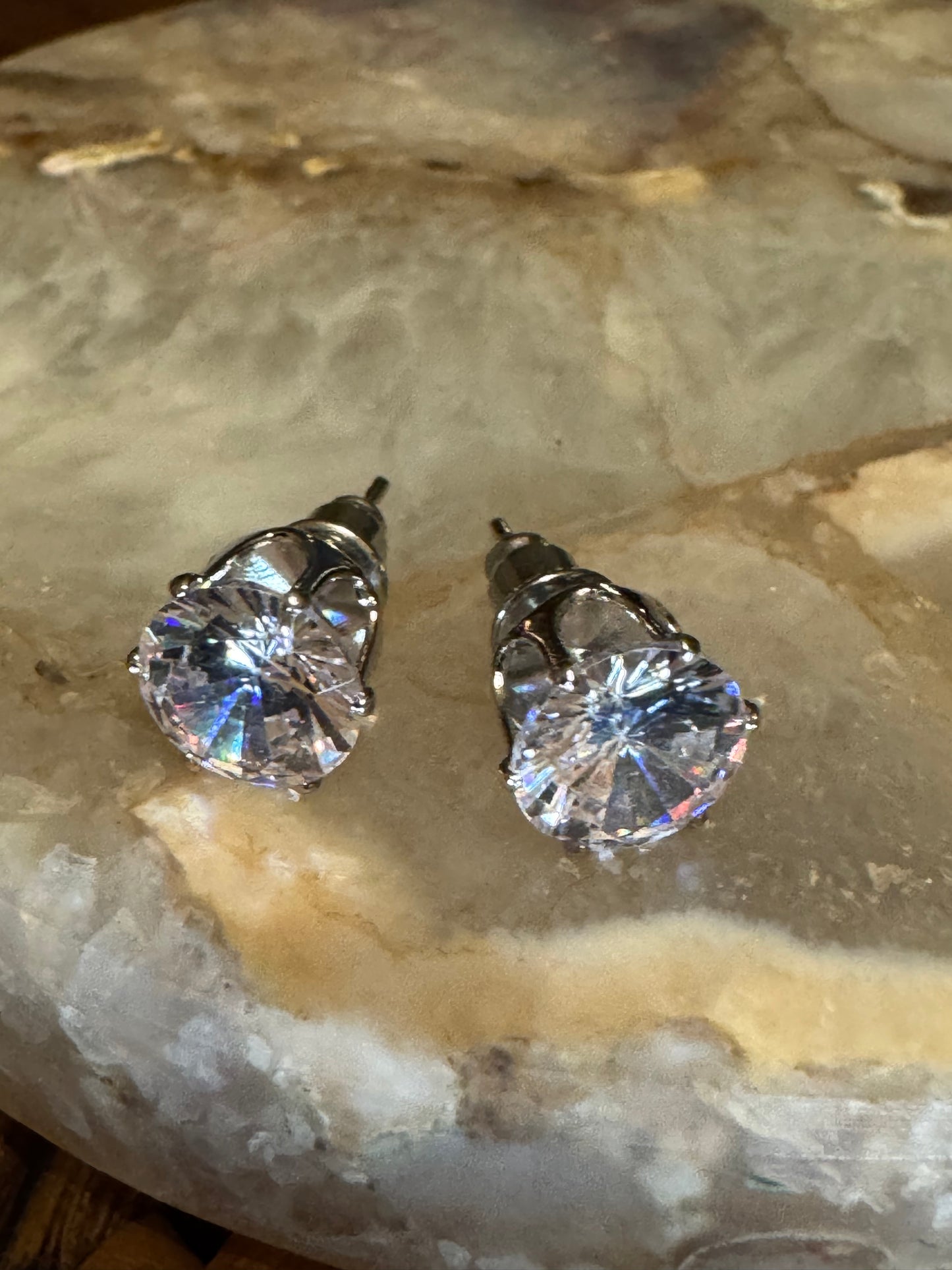 Silver-Tone Round Cubic Zirconia Solitaire Stud Earrings 1+ Carat