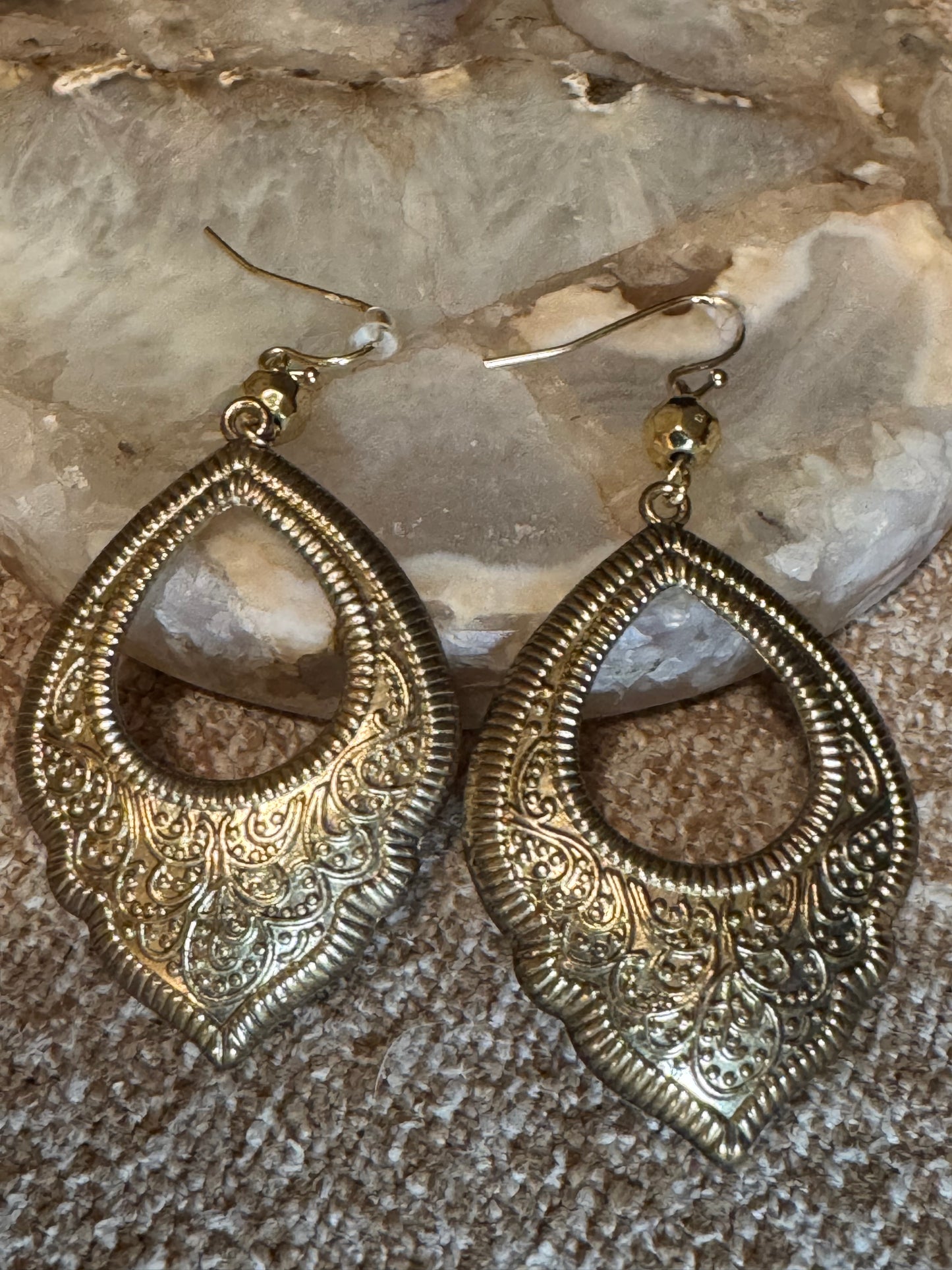 Flirtatiously Flourishing Brass Teardrop Earrings – Boho Filigree Design
