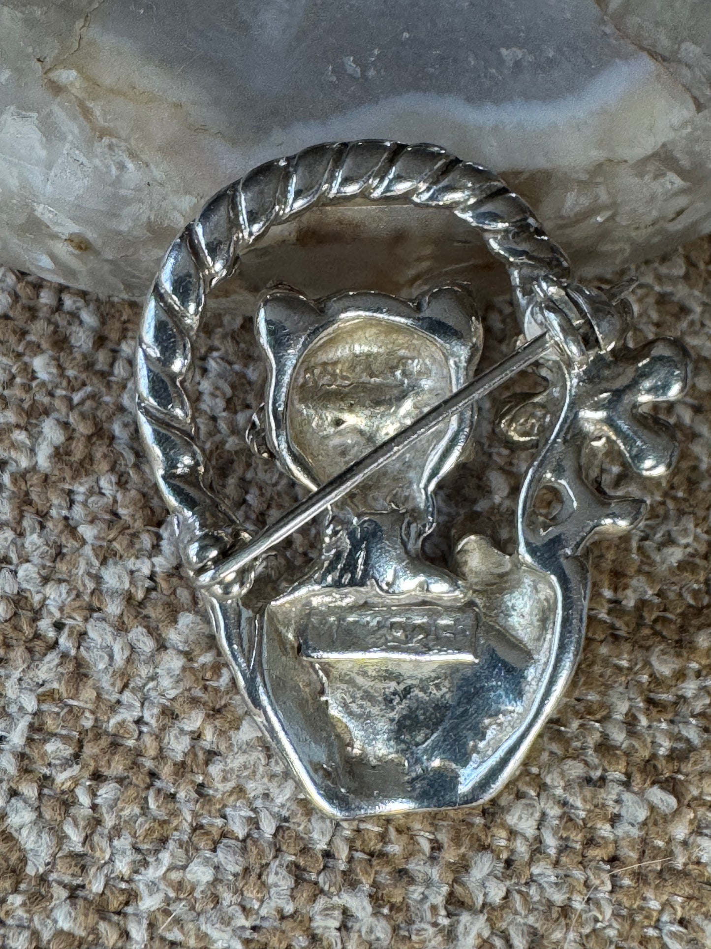 Vintage 925 Sterling Silver Kitty in Flower Basket Brooch — Charming Retro Detail