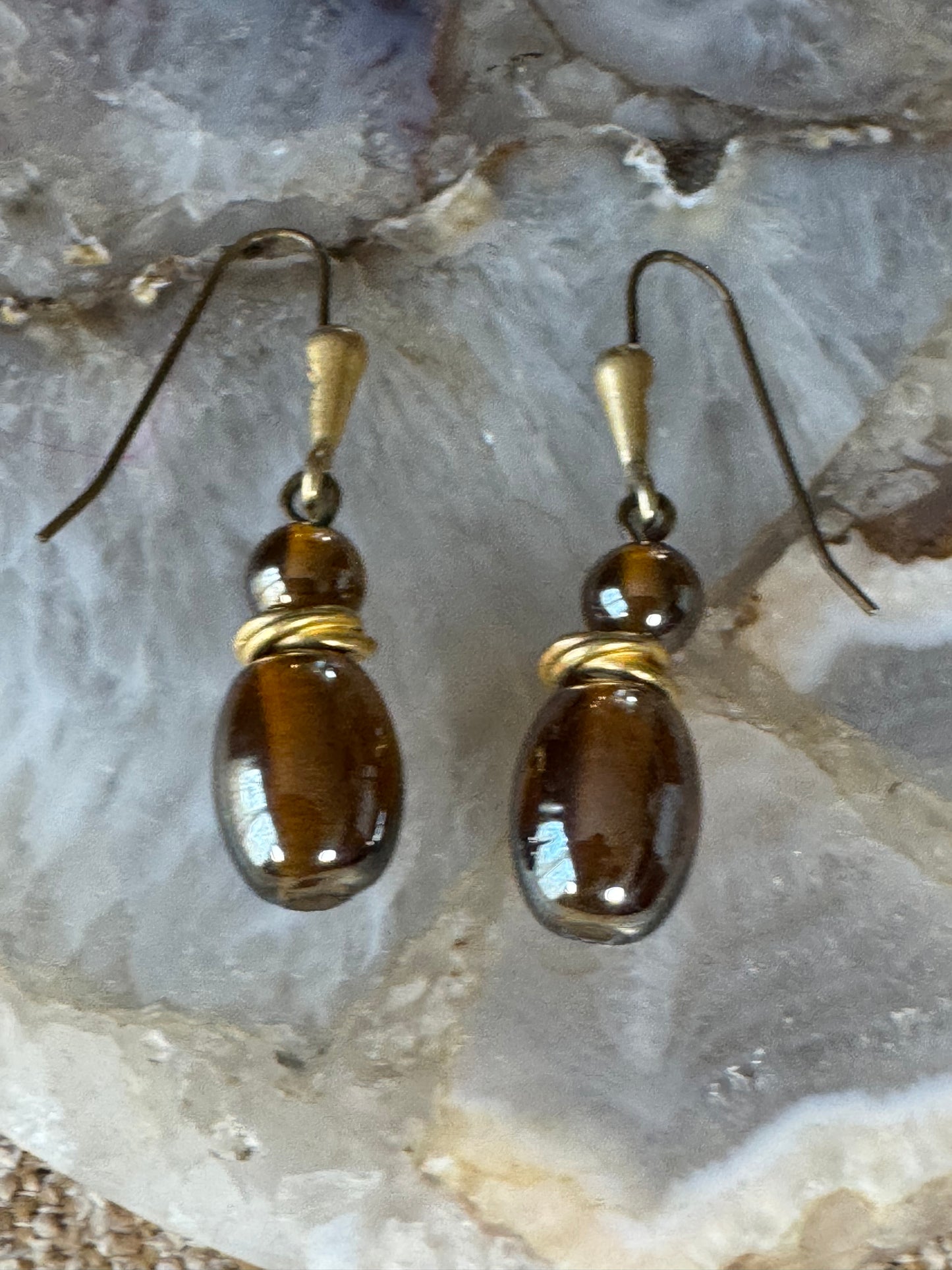 Earthy Brown Bead Dangle Earrings — Natural Stone Elegance