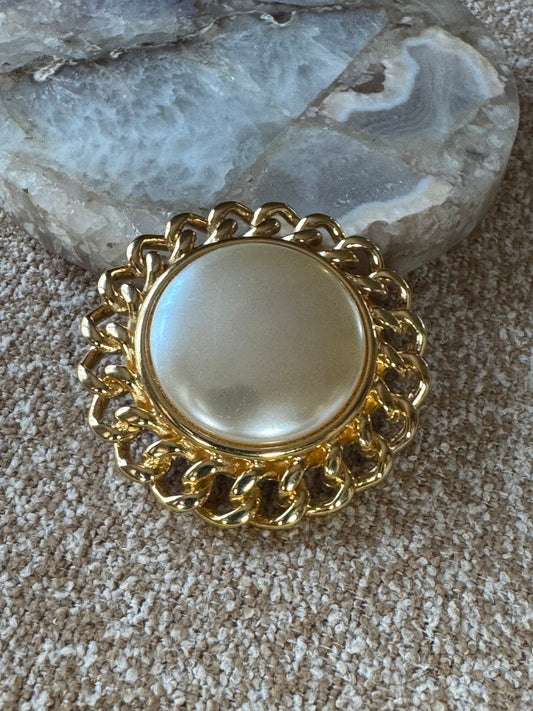 Vintage Kenneth Jay Lane (KJL) Gold-Tone Faux Pearl Brooch & Pendant Enhancer — Versatile Classic