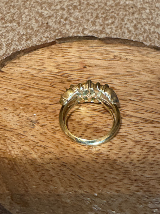 Vintage Signed Avon Topaz Glass & Clear Rhinestone Cocktail Ring — Adjustable & Radiant Statement