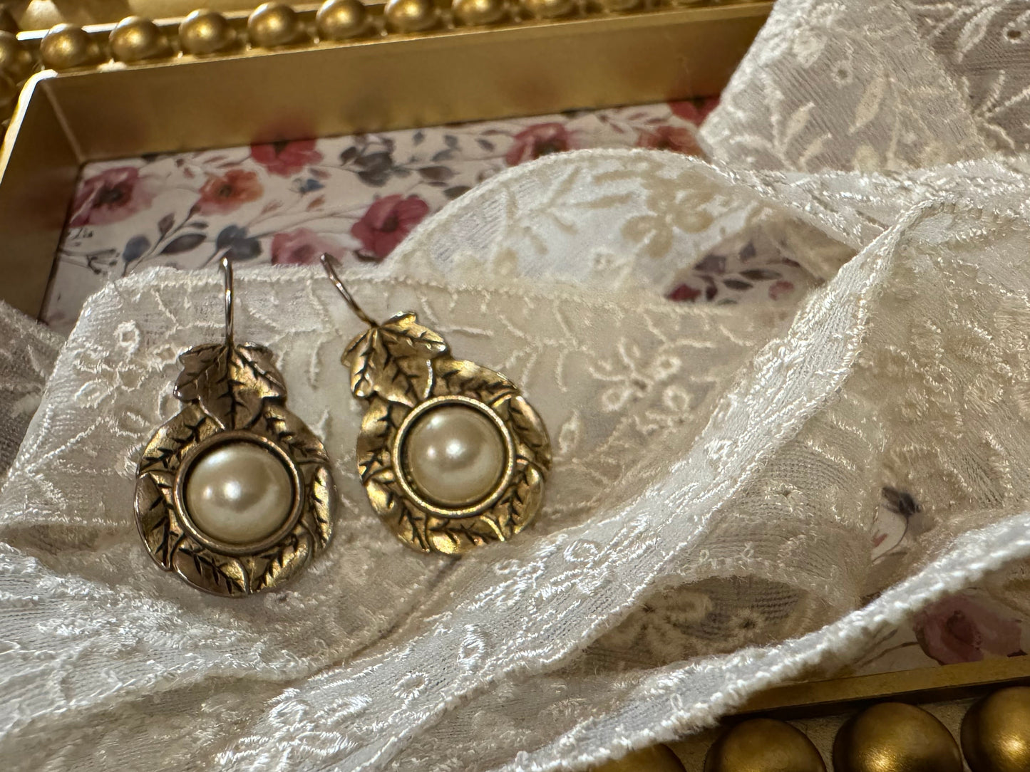 Vintage Gold-Tone and Pearl Drop Earrings