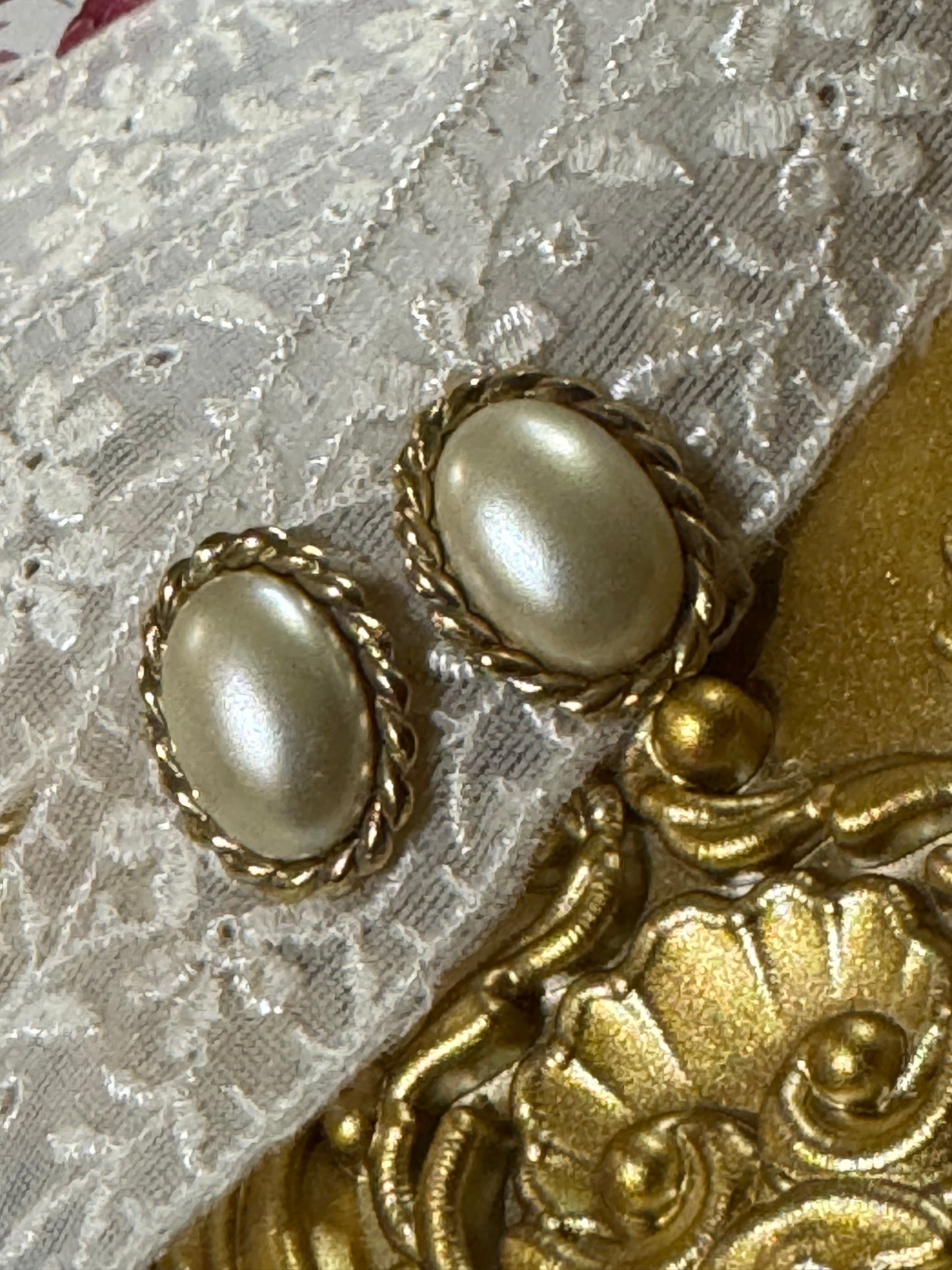 Vintage Gold-Tone Faux Pearl Post Earrings