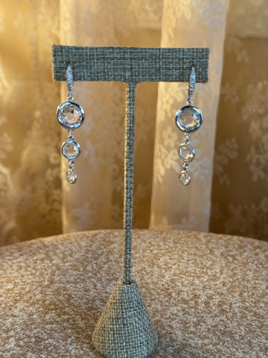 Triple-Drop Clear Crystal Earrings – Bezel-Set