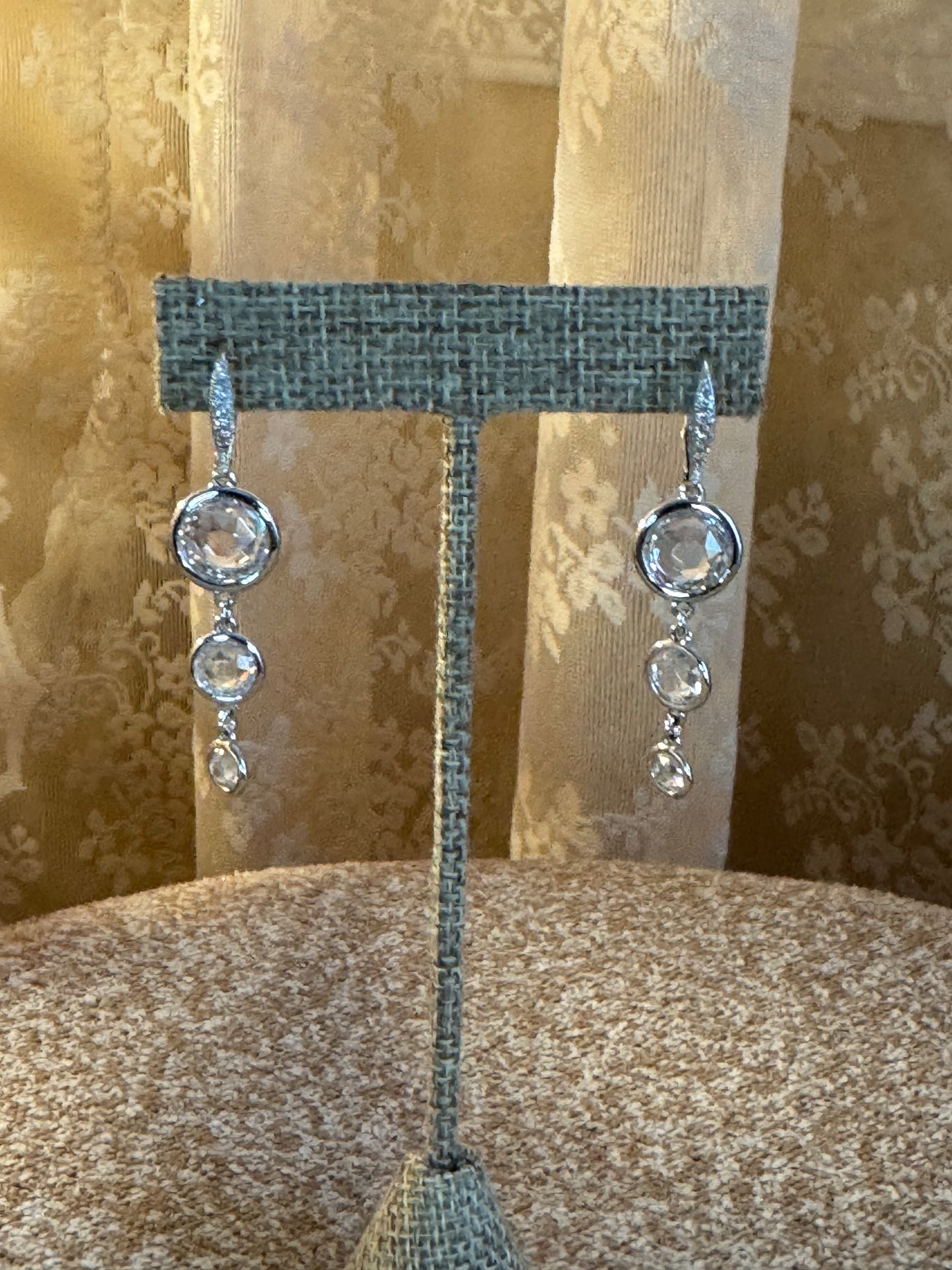 Triple-Drop Clear Crystal Earrings – Bezel-Set