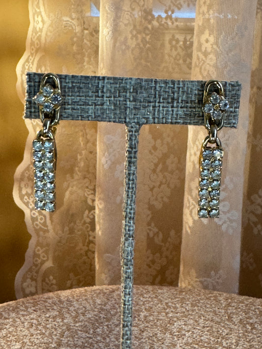 Vintage-Style Gold-Tone Rhinestone Clip-On Dangle Earrings