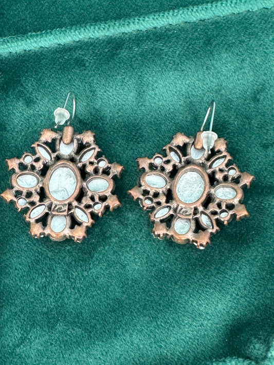 Vintage Signed Liz Claiborne "LC" Faceted Gemstone Cluster Drop Earrings