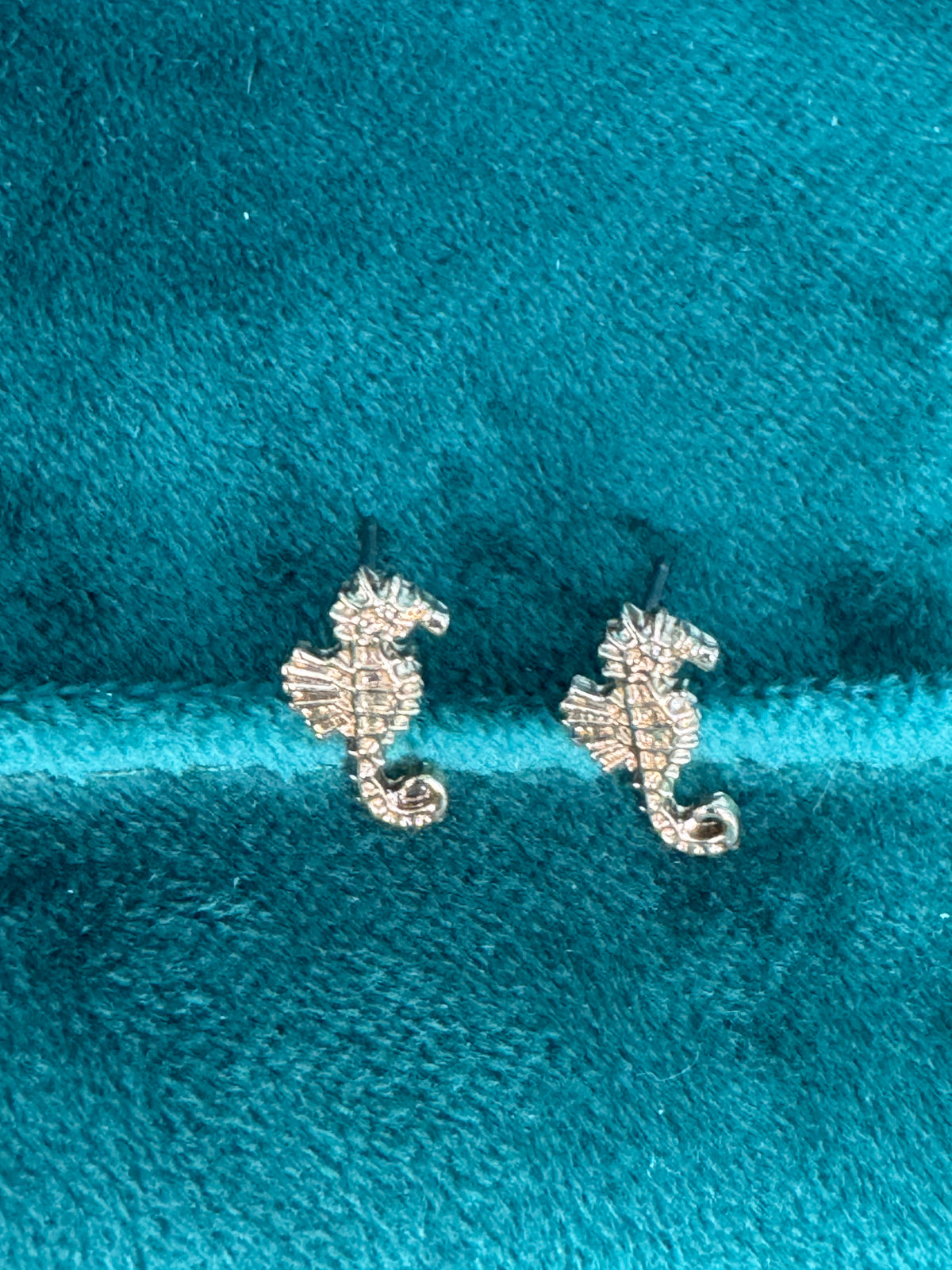 Gold Tone Sea Horse Post Earrings