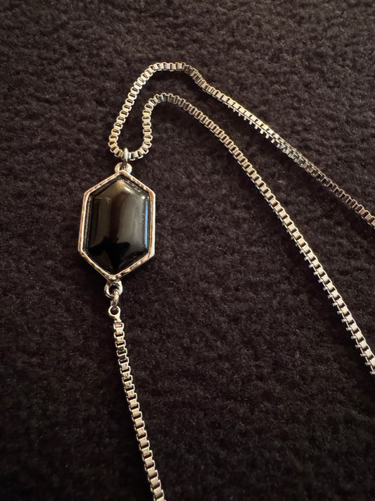 Signed White House Black Market 18" Silver-Tone Lariat Necklace with Black Stone Accents