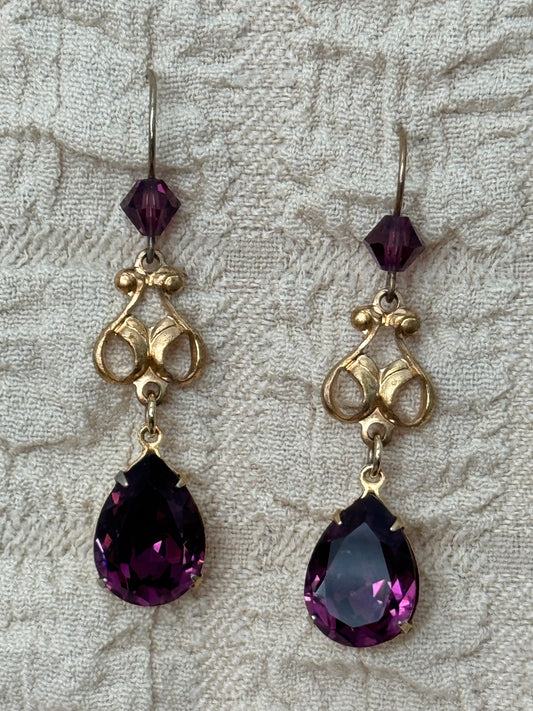 Vintage Elegant Purple Crystal Drop Earrings