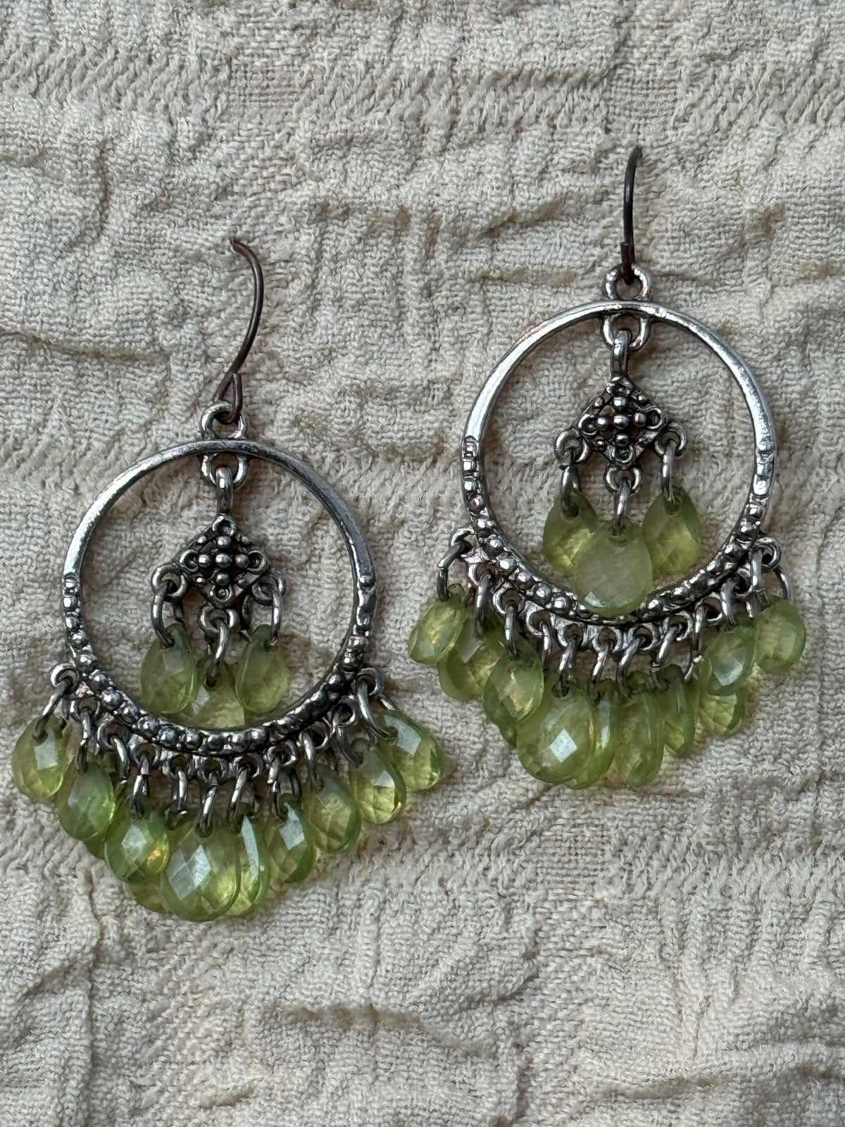 Boho-Luxe Vintage Peridot-Green Chandelier Earrings