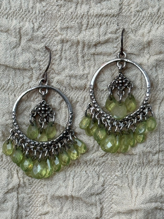 Boho-Luxe Vintage Peridot-Green Chandelier Earrings